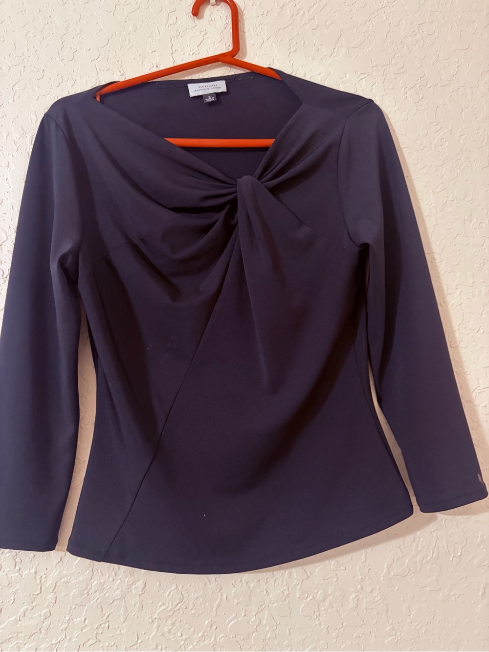 Anne Klein Dark Navy Twist-Front Long Sleeve Top